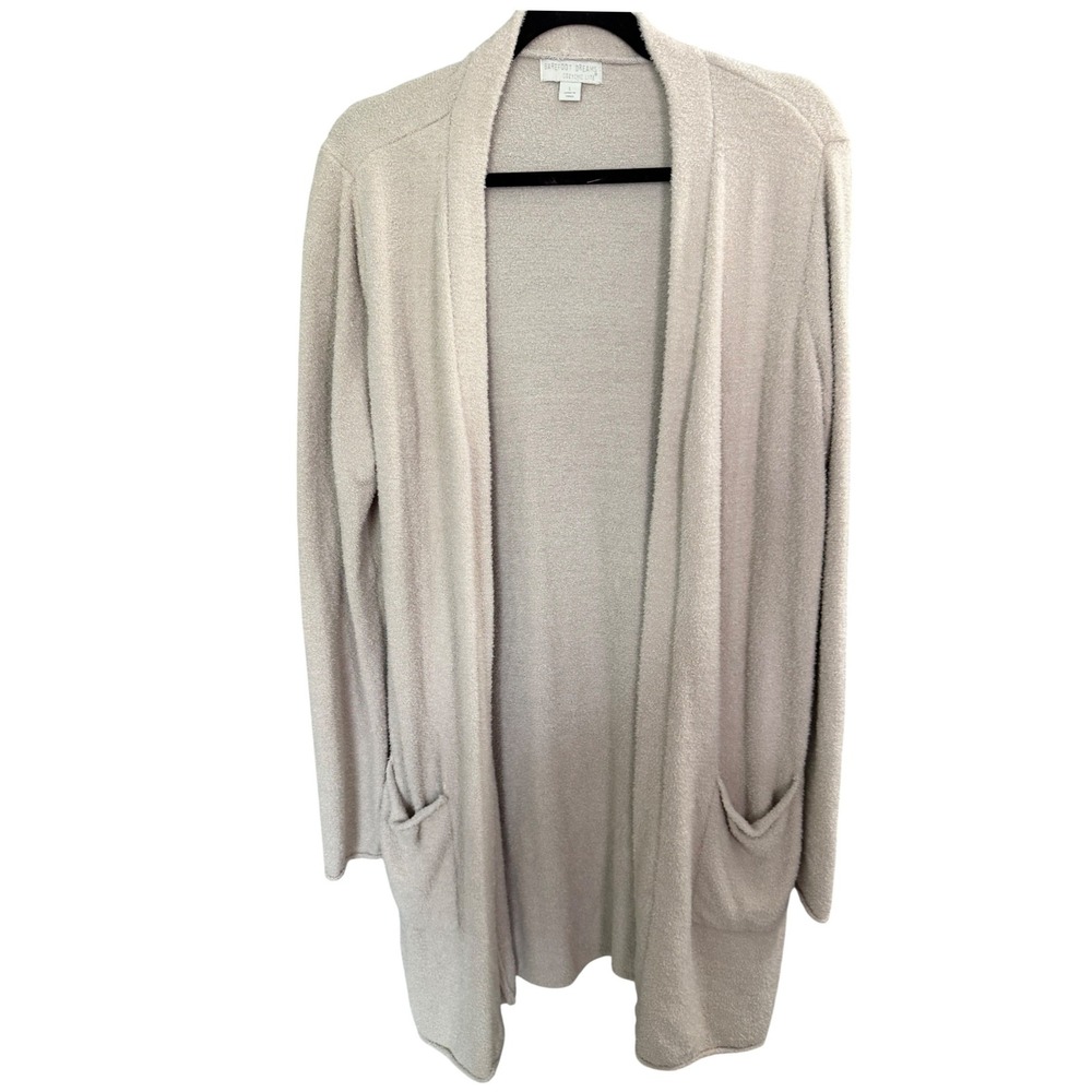 Barefoot‎ Dreams CozyChic Lite Cardigan L Beige Open Front Cozy Lounge Layering